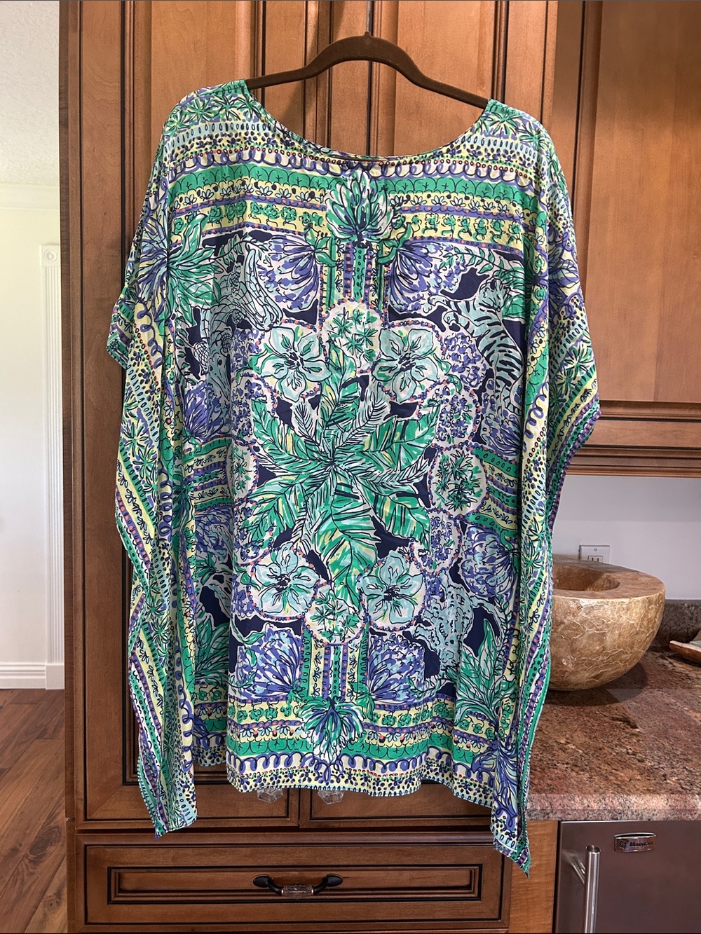 Lilly Pulitzer Green Blue Floral Tunic 100% silk
